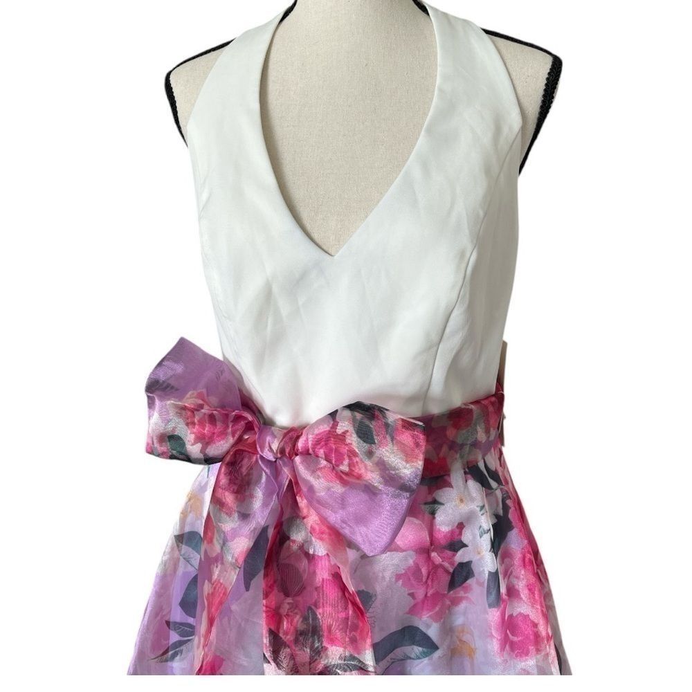 NWT ELIA J FLORAL HALTER NECK FULL LENGTH GOWN SZ: 8 - Picture 4 of 10